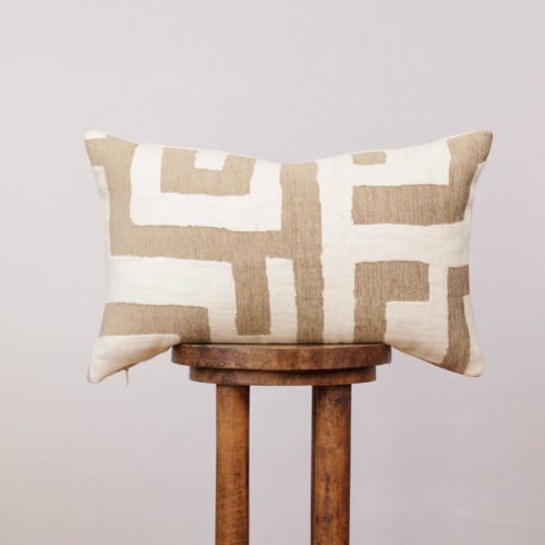 Large Geometric Woven in Tan & Cream Lumbar Pillow 14x22 | Pillows by Vantage Design