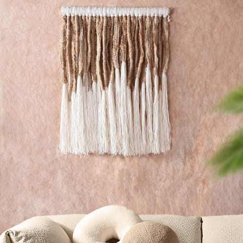 Handwoven Wool Jute Wall Hanging, Boho Rustic Fringe Decor | Wall Hangings by Swiflo
