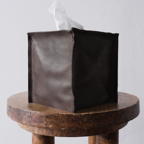 Dark Brown Leather Single Tissue Box Cover | Storage by Vantage Design