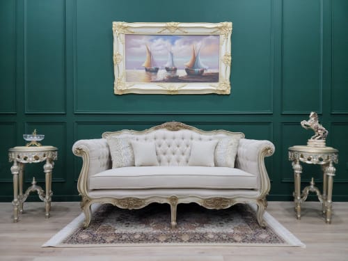French Style Sofa / Stressed Aged Hand Carved Frame / Tufted | Couch in Couches & Sofas by Art De Vie Furniture