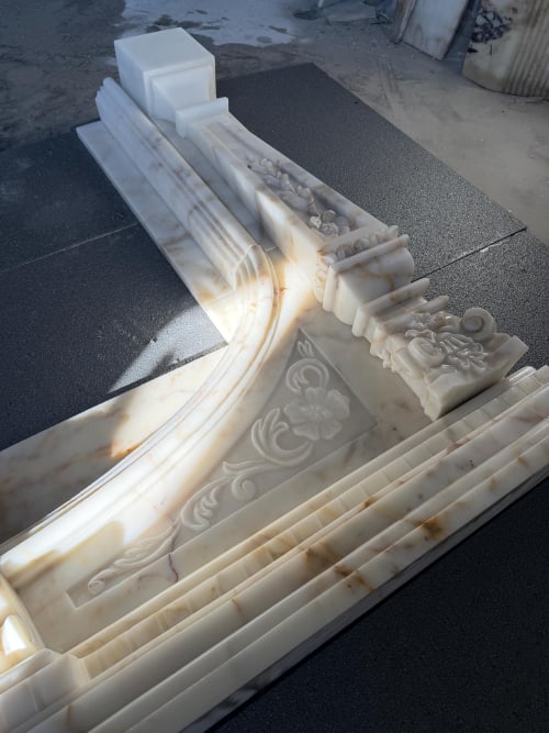 Handmade Calacatta Gold Marble Fireplace Surround – French Style Mantel, Customizable | Fireplaces by AEGEAN MARBLE ARTISAN ATELIER