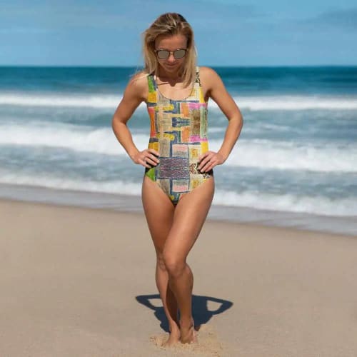 One Piece Swimsuit - The Hearth Quilt - Folk Patchwork Art | Work by Eman's Gallery