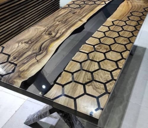 Luxury Furniture | Smoke Epoxy Resin Table | Hexagon Epoxy | Dining Table in Tables by LuxuryEpoxyFurniture
