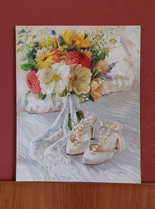 Custom Wedding bouquet painting on canvas, Made to Order | Oil And Acrylic Painting in Paintings by Natart