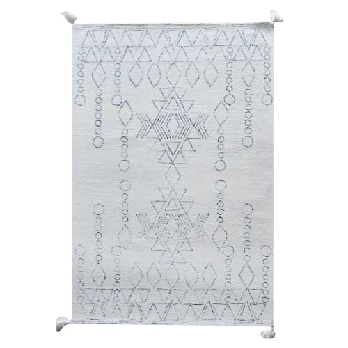 Hand Tufted Wool Area  Ivory & Blue Geometric Tribal Rug | Area Rug in Rugs by Swiflo