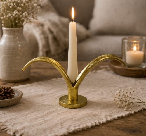 Arc Wing Taper Candle Holder — Gold Finish | Decorative Objects by Raíz Studio