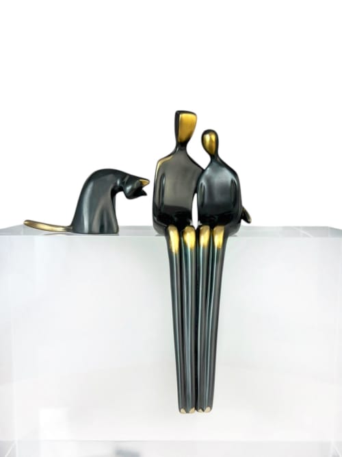 Combo Set: Close to Me Sculpture with Grooming Cat | Sculptures by YENNY COCQ