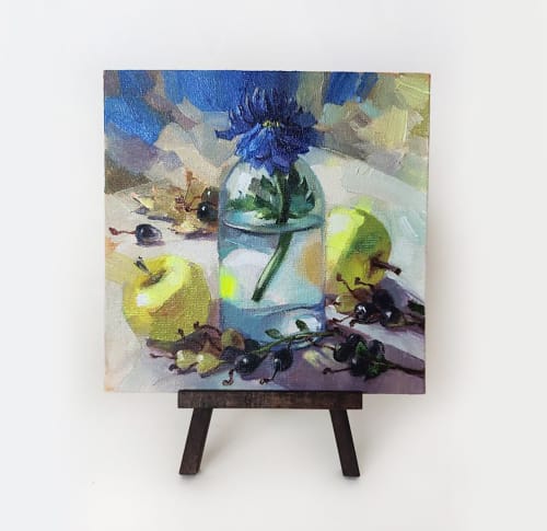 Blue flower oil painting original art Floral painting Apples | Oil And Acrylic Painting in Paintings by Natart