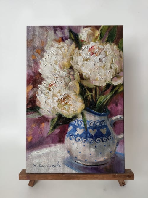 Peony oil painting original, White flowers in art painting | Paintings by Natart