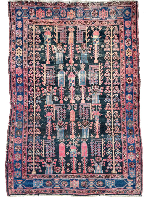 4.10 x 7.4 | Black and Pink Tribal Tree of Life Rug Super | Area Rug in Rugs by The Loom House