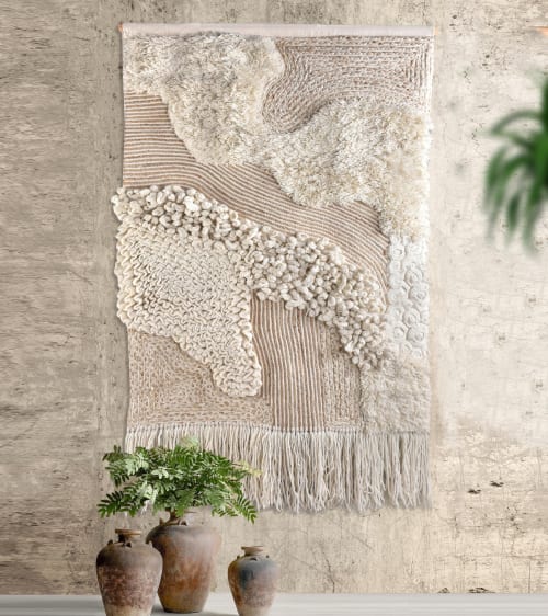 Ivory Textured Wool & Jute Wall Hanging | Neutral Boho Fiber Art | Modern Handmade Wall Decor | Macrame Wall Hanging in Wall Hangings by Swiflo