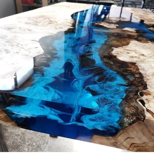 Poplar Tree,Epoxy Resin River Blue Epoxy Table,Dining Table | Tables by LuxuryEpoxyFurniture