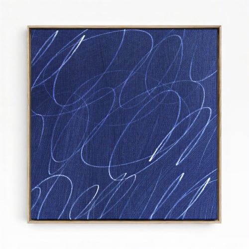 Gestural Marks in Marine by DSCVR Art Framed Square Canvas | Paintings by ArtCollectiv