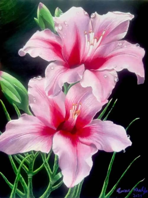 Desire - Framed Original Pink Lily Painting - Floral Hyper Realism | Oil And Acrylic Painting in Paintings by Eman's Gallery