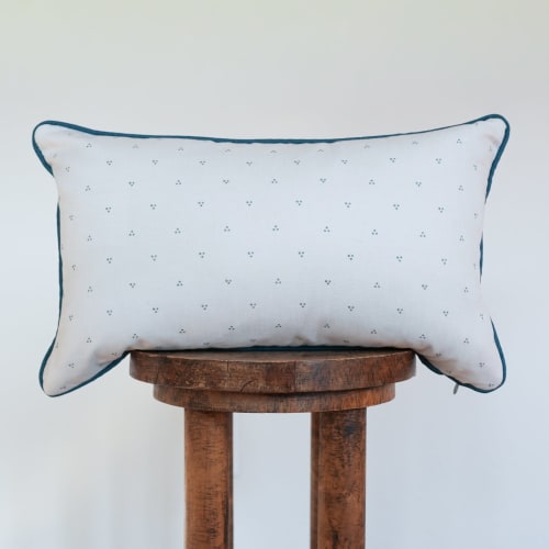 Cream and Turquoise Triangle Dots with Welt Pillow 12x20 | Pillows by Vantage Design