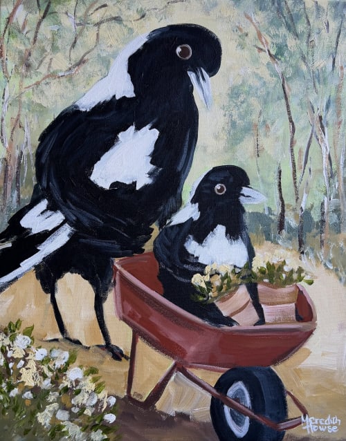 Magpies Garden - Original painting | Oil And Acrylic Painting in Paintings by Meredith H