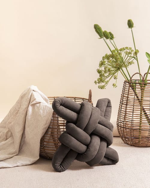 Graphite Vegan Suede Knot Pillow | Pillows by Knots Studio