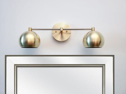 2-Light Vanity Mirror Sconce - Brushed Brass Orbs & Satin | Sconces by Retro Steam Works