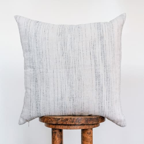 Navy Striations on Beige Linen Pillow 20x20 | Pillows by Vantage Design