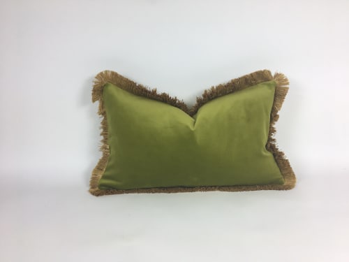green and gold pillow // gold fringed pillow // green | Pillows by Willow & Moon Home