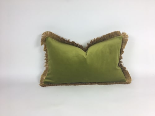 green and gold pillow // gold fringed pillow // green