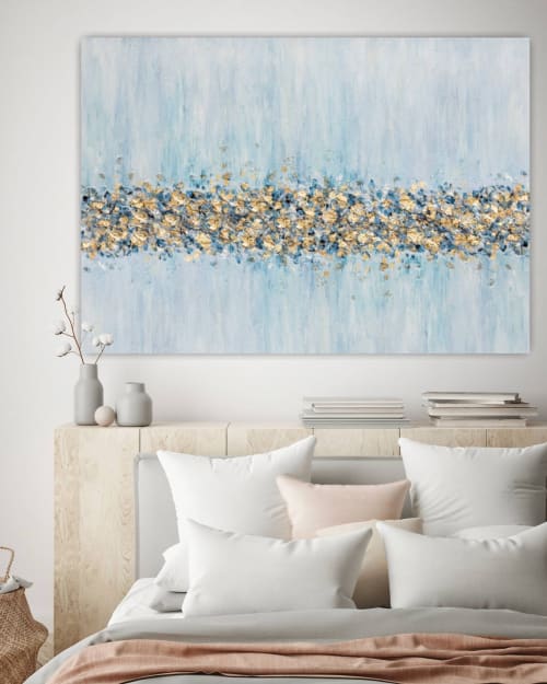 Gold leaf golden painting gold wall art blue 3d textured | Paintings by Berez Art