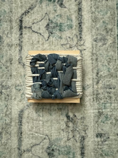 Woven Tile- Denim #1 | Sculptures by Mpwovenn Fiber Art by Mindy Pantuso