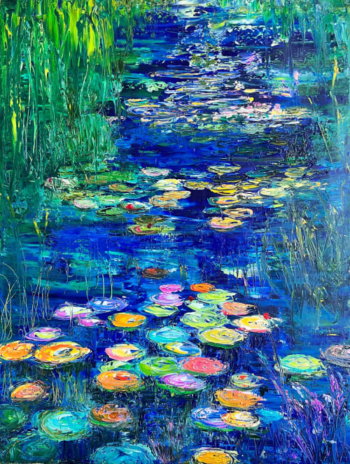 Blue Lily River | Oil And Acrylic Painting in Paintings by Checa Art
