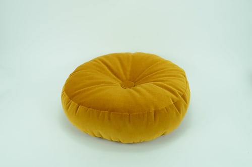 round mustard velvet cushion // round velvet pouf pillow | Pillows by velvet + linen