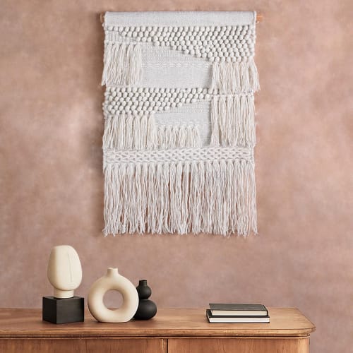 Handwoven Ivory Wall Hanging, Boho Textured Tapestry, Farmhouse Decor | Wall Hangings by Swiflo