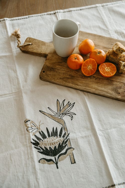 MENDED X DEMI: Tea Towel - South Africa, Black & Neutral | Linens & Bedding by Mended