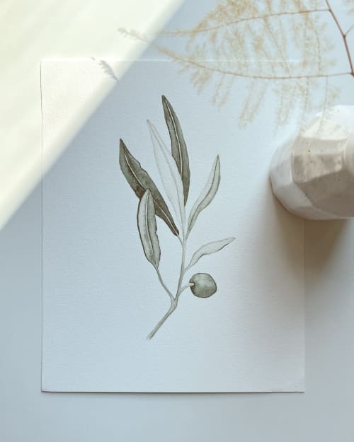 Olive branch 05 Original watercolor | Paintings by Angele K