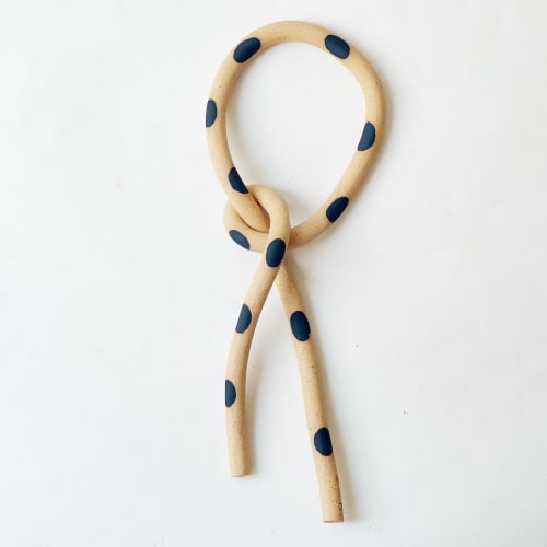 Clay Object 45- Black Polka Dots Circle Bow | Sculptures by OBJECT-MATTER / O-M ceramics