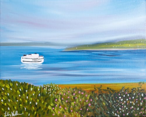 Ferry Passing West Chop (Horizontal) | Paintings by Neon Dunes by Lily Keller