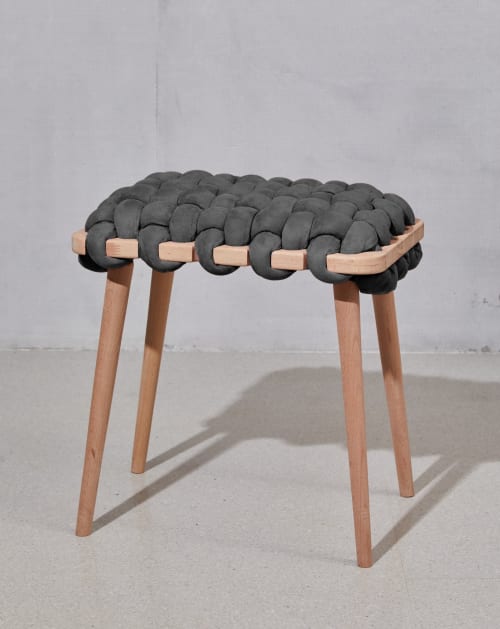 Graphite Vegan Suede Woven Stool | Chairs by Knots Studio