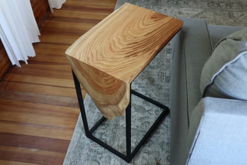 Live Edge Honey Locust Waterfall C Table with Black Metal