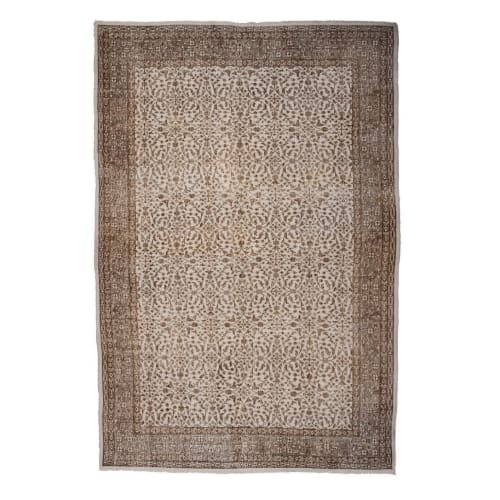Mid Century Vintage Oushak Rug with All- Over Floral Pattern | Rugs by Vintage Pillows Store