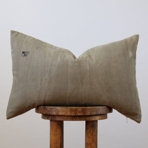 Brown/Grey Vintage Army with Plaid Lumbar Pillow 14x22 | Pillows by Vantage Design