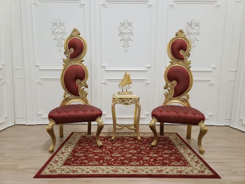 Pair of French Style,24k Gold Leaf, Hand Carved Wooden Frame | Chairs by Art De Vie Furniture