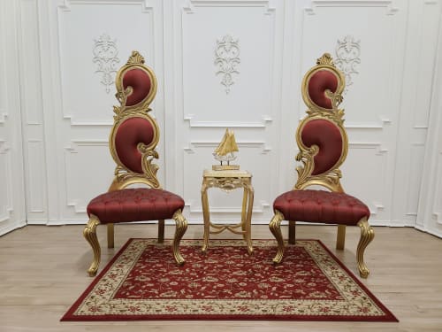 Pair of French Style,24k Gold Leaf, Hand Carved Wooden Frame | Accent Chair in Chairs by Art De Vie Furniture