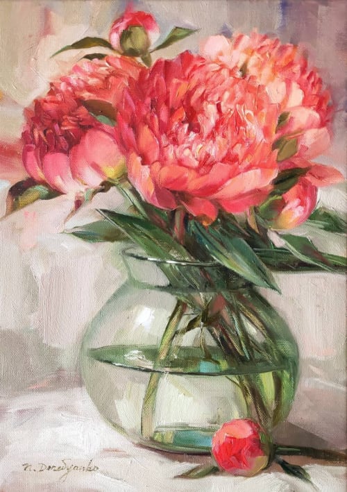 Flower bouquet oil painting original on canvas, Bright field | Oil And Acrylic Painting in Paintings by Natart
