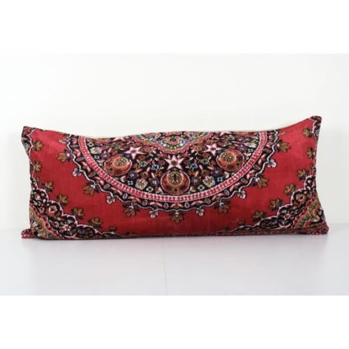 Turkish Velvet Pillow Cover - Floral Red Vintage Velvet Lumb | Pillows by Vintage Pillows Store