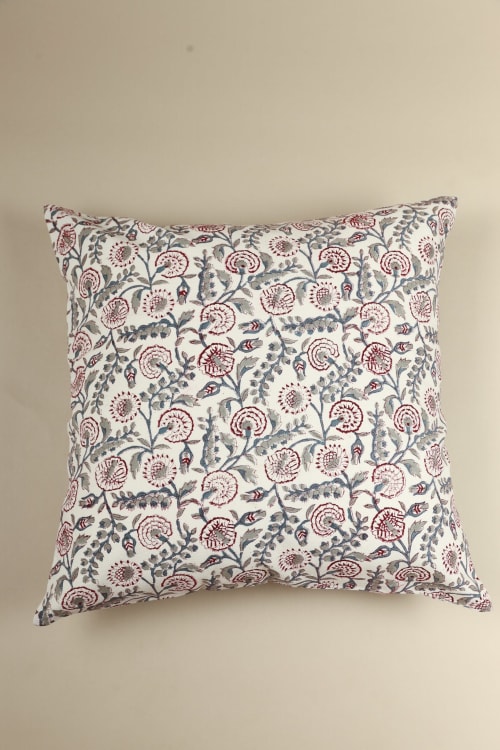 Crimson Bloom Block Print Pillow | Pillows by Ninéh