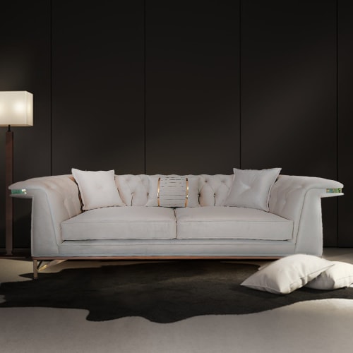 Une Jonquille , 87''  Rolled Arm Sofa, Pearl White Velvet Up | Couches & Sofas by Art De Vie Furniture