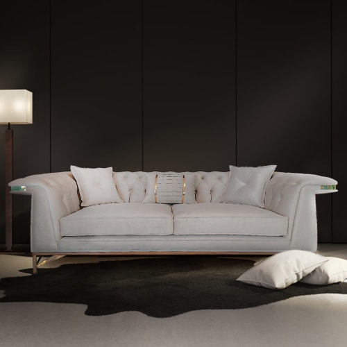 Une Jonquille , 87''  Rolled Arm Sofa, Pearl White Velvet Up | Couch in Couches & Sofas by Art De Vie Furniture