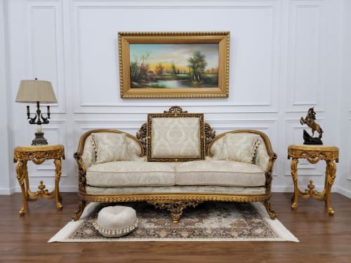 Persian Style Sofa/ Aged with 21K Gold Leaf Accent Hand Carv | Couches & Sofas by Art De Vie Furniture