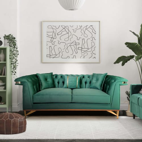 Un Jasmin , 87''  Rolled Arm Sofa, Emerald Green Velvet Upho | Couches & Sofas by Art De Vie Furniture