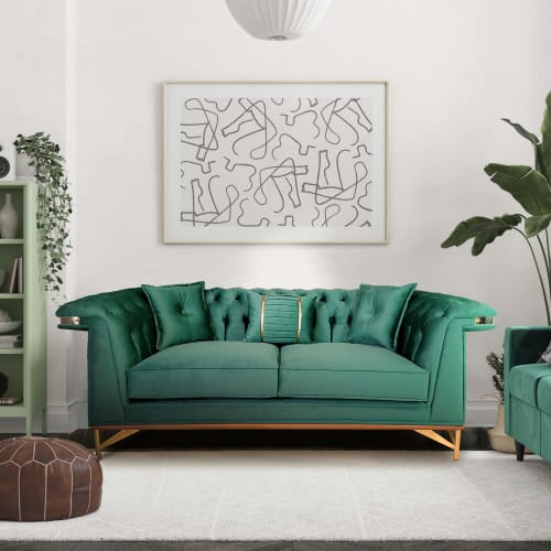 Un Jasmin , 87''  Rolled Arm Sofa, Emerald Green Velvet Upho | Couch in Couches & Sofas by Art De Vie Furniture