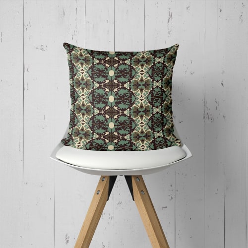 Damask and Receive Throw Pillow - Brown/Sage | Pillows by Odd Duck Press