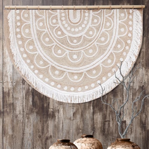 Boho Wall Hanging, Wool Jute Tapestry, Neutral Wall Decor | Wall Hangings by Swiflo
